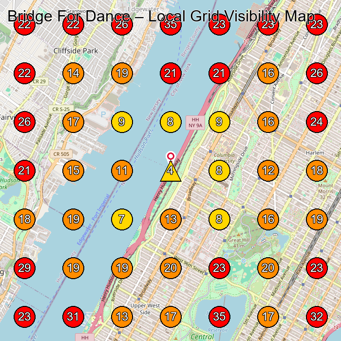 Bridge For Dance GeoGrid visibility map for Gymnastics Center in New York